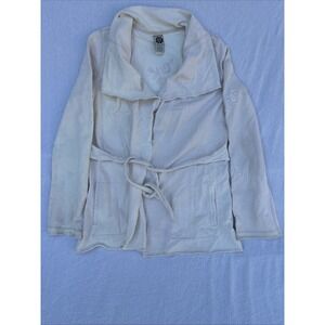 LUCKY BRAND Y2K Ivory 100% Cotton Open Front Drape Embroidery Cardigan Sz M